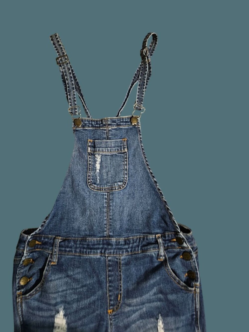 Sneak Peek Denim Distressed Skinny Overalls Stretchy Jeans Women Size L - Picture 3 of 10